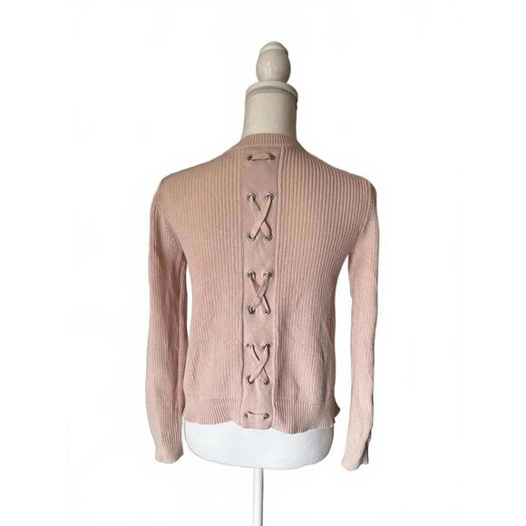 CAbi Light Pink Ribbed Knit Cardigan with Lace-Up Back Detail - Picture 3 of 6